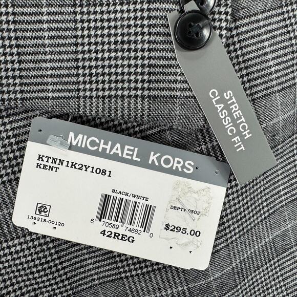 Michael Kors Mens Classic Fit Plaid Stretch Sport Coat Black White 42R - Picture 3 of 5